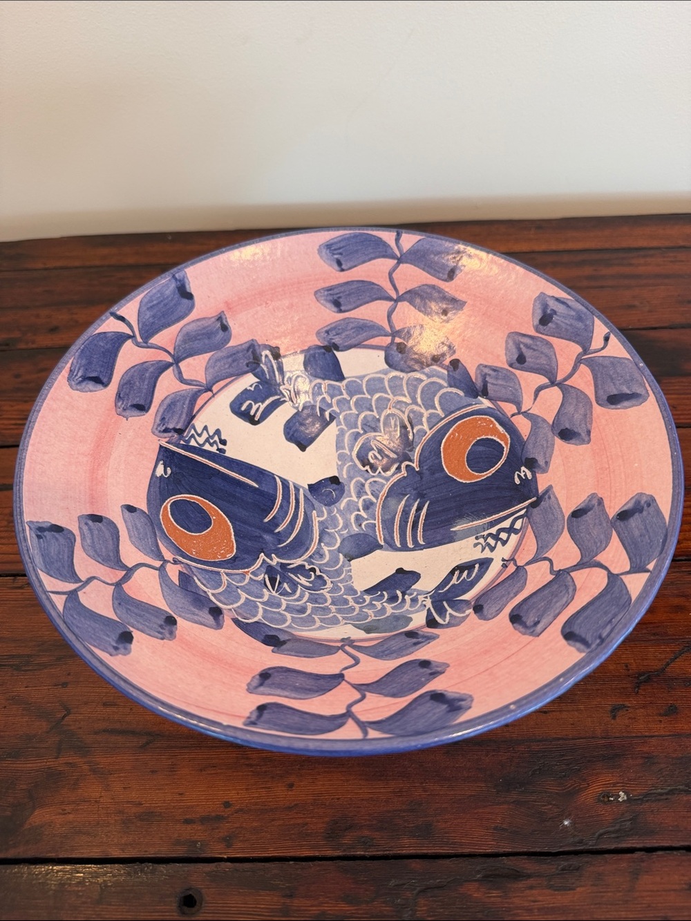 Lost Mountain Pottery Handmade Pink and Blue Fish  Bowl. Signed.